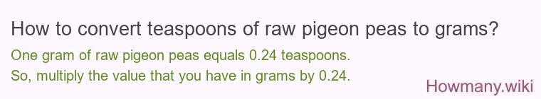 How to convert teaspoons of raw pigeon peas to grams?