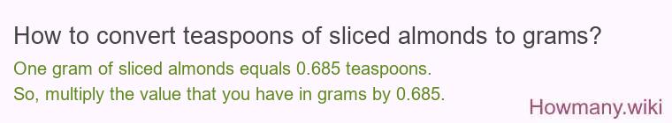 How to convert teaspoons of sliced almonds to grams?