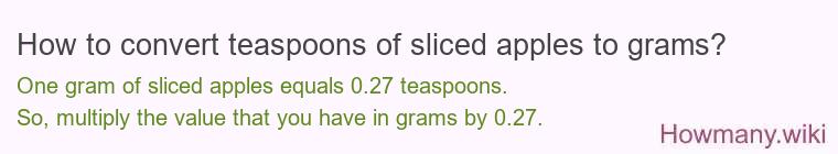 How to convert teaspoons of sliced apples to grams? How to convert teaspoons of sliced apples to grams?
