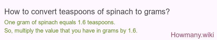 How to convert teaspoons of spinach to grams?