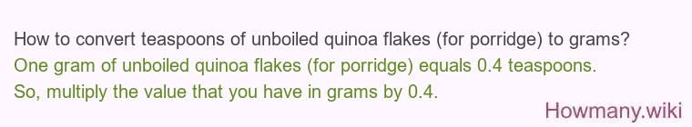 How to convert teaspoons of unboiled quinoa flakes (for porridge) to grams?