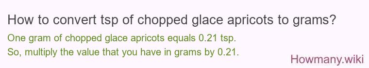 How to convert tsp of chopped glace apricots to grams? How to convert tsp of chopped glace apricots to grams?
