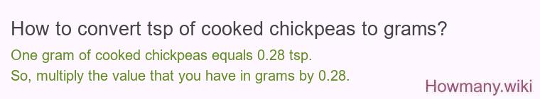 How to convert tsp of cooked chickpeas to grams?