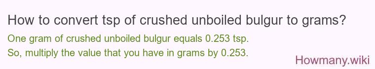 How to convert tsp of crushed unboiled bulgur to grams?