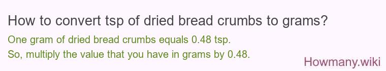 How to convert tsp of dried bread crumbs to grams?