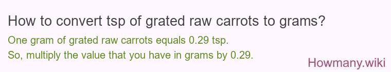 How to convert tsp of grated raw carrots to grams? How to convert tsp of grated raw carrots to grams?