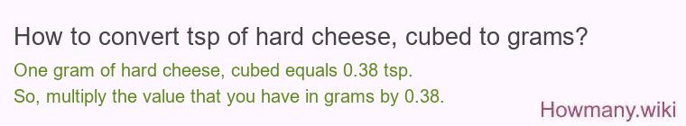 How to convert tsp of hard cheese, cubed to grams?