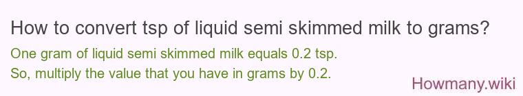 How to convert tsp of liquid semi skimmed milk to grams?