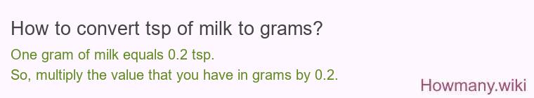 How to convert tsp of milk to grams? How to convert tsp of milk to grams?