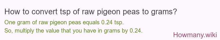 How to convert tsp of raw pigeon peas to grams?