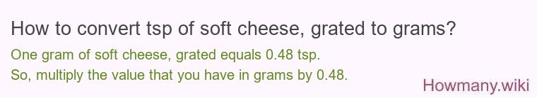 How to convert tsp of soft cheese, grated to grams?