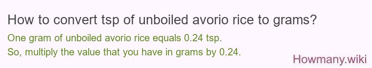 How to convert tsp of unboiled avorio rice to grams?