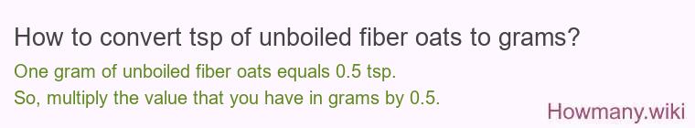 How to convert tsp of unboiled fiber oats to grams? How to convert tsp of unboiled fiber oats to grams?