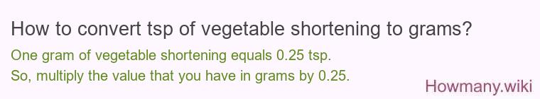 How to convert tsp of vegetable shortening to grams?
